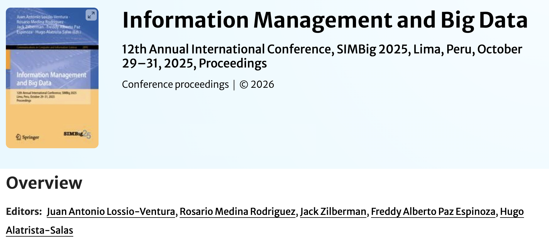Springer CCIS — SIMBig 2025 conference proceedings
